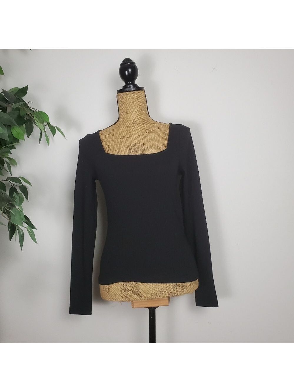 NEW Ann Taylor LOFT Elegant Square Neck Black Ribbed Women's Long Sleeve SZ XS